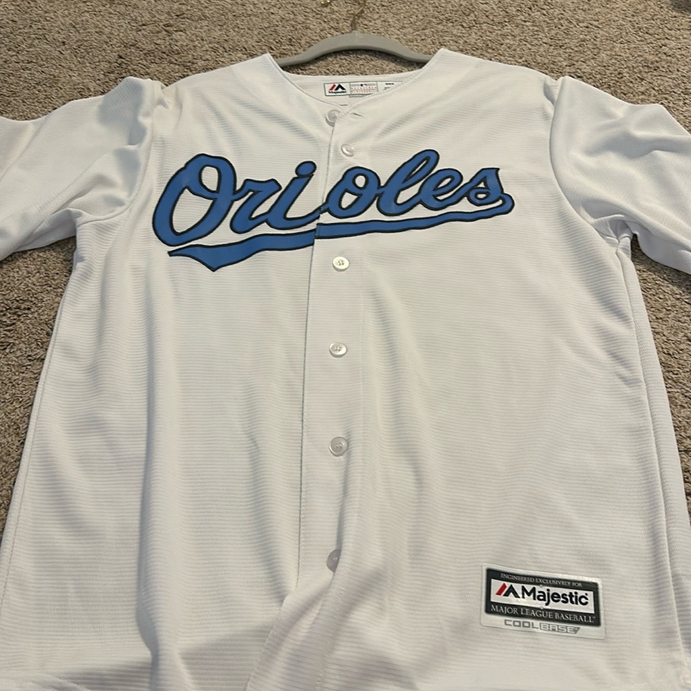 Orioles MLB jersey; alternate colors light blue and white